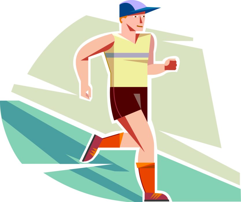 Vector Illustration of Young Adolescent Boy Jogger Gets Physical Fitness Exercise Jogging