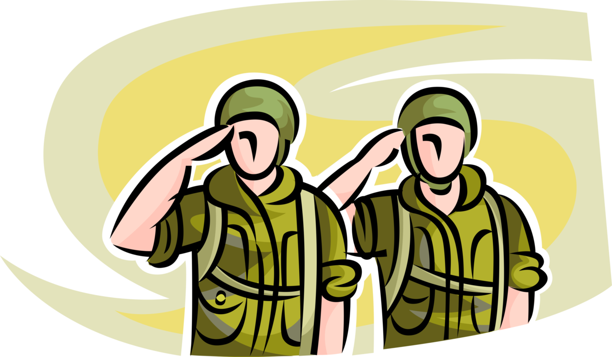 Vector Illustration of United States Patriotic American Military Soldiers Salute Fallen Comrades in Battle