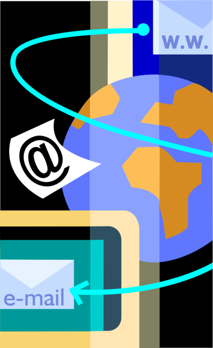 Vector Illustration of Internet Electronic Mail Email Correspondence @ Symbol Exchanges Digital Messages