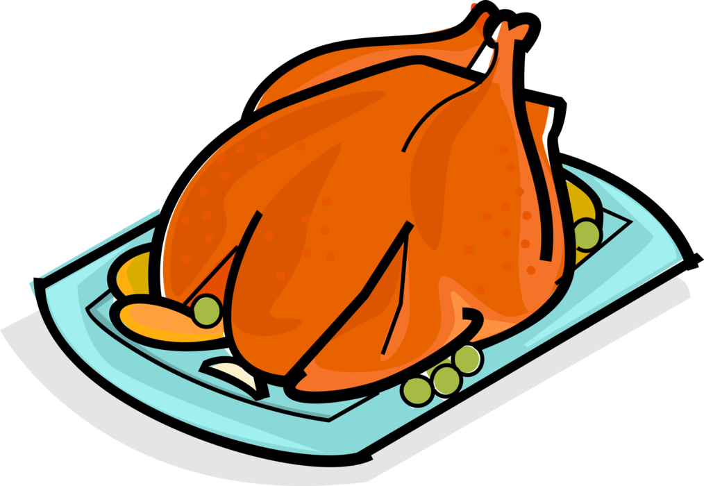Vector Illustration of Roast Chicken or Turkey Poultry Dinner