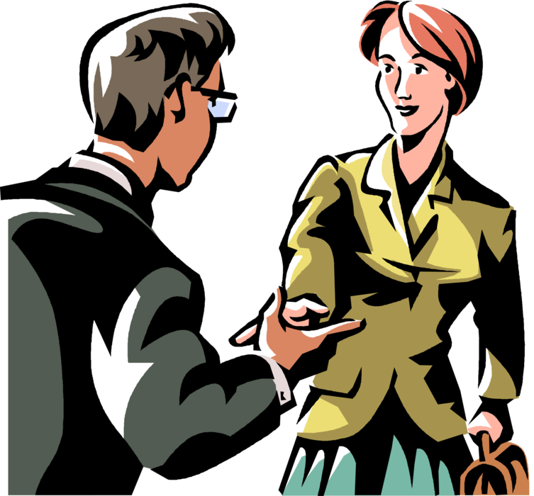 Vector Illustration of Business Colleagues Introduction with Handshake or Agreement Shaking Hands
