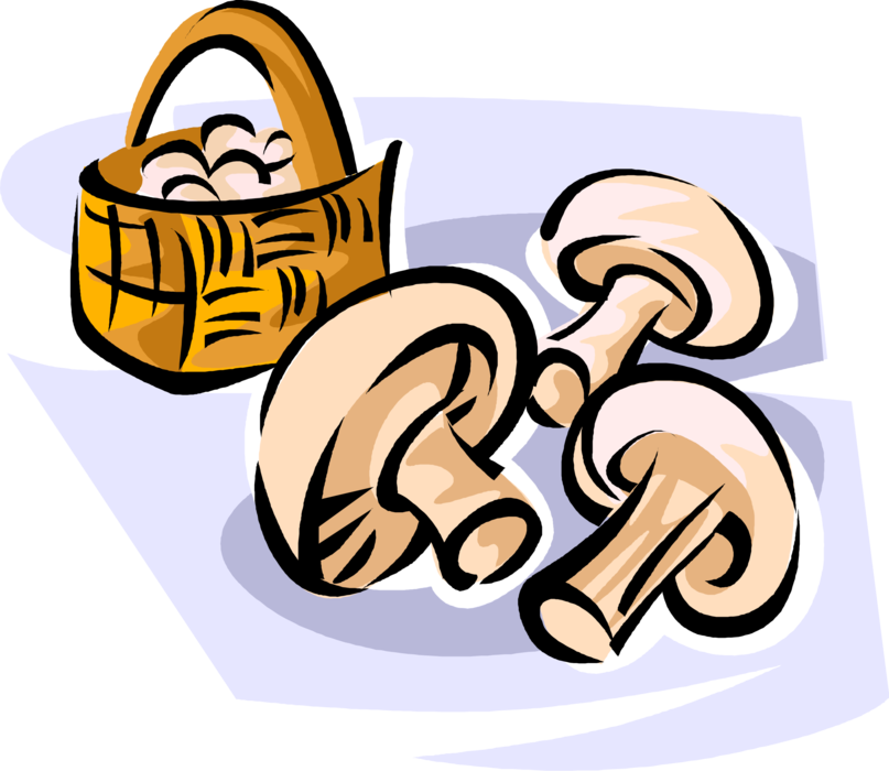 Vector Illustration of Wicker Basket of Mushroom or Toadstool Fleshy Spore-Bearing Fungus Food