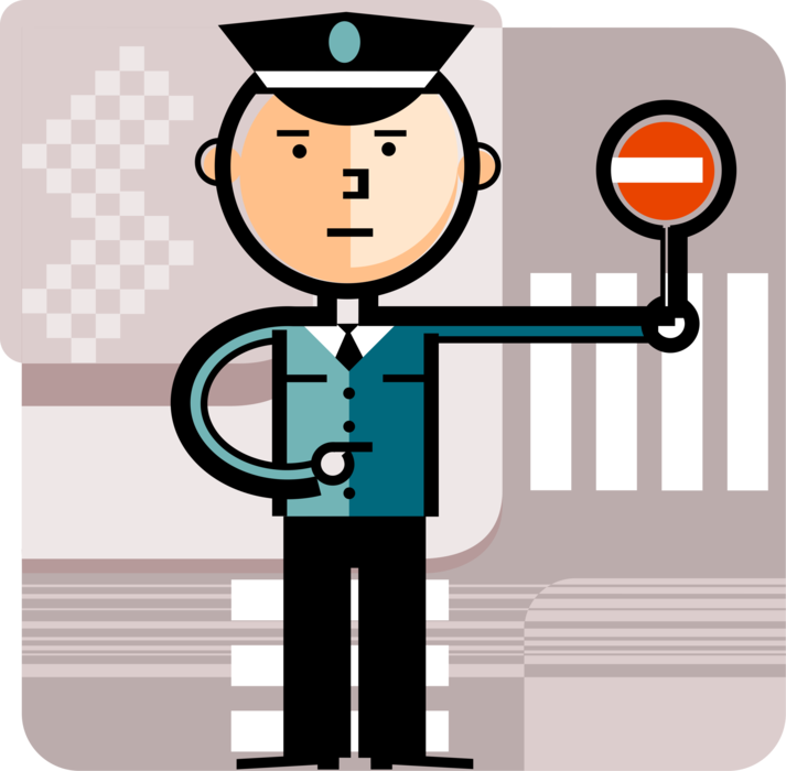 Vector Illustration of Law Enforcement Police Officer Traffic Cop Crossing Guard with Stop Sign