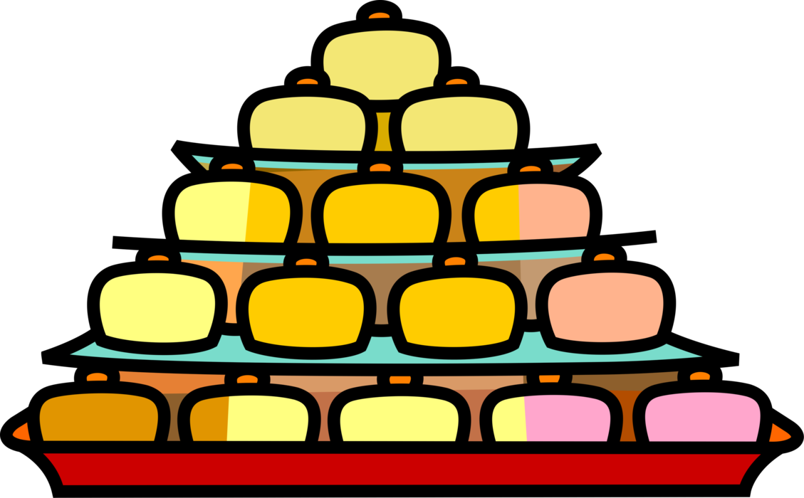 Vector Illustration of Sweet Dessert Cakes and Pastries on Serving Dish