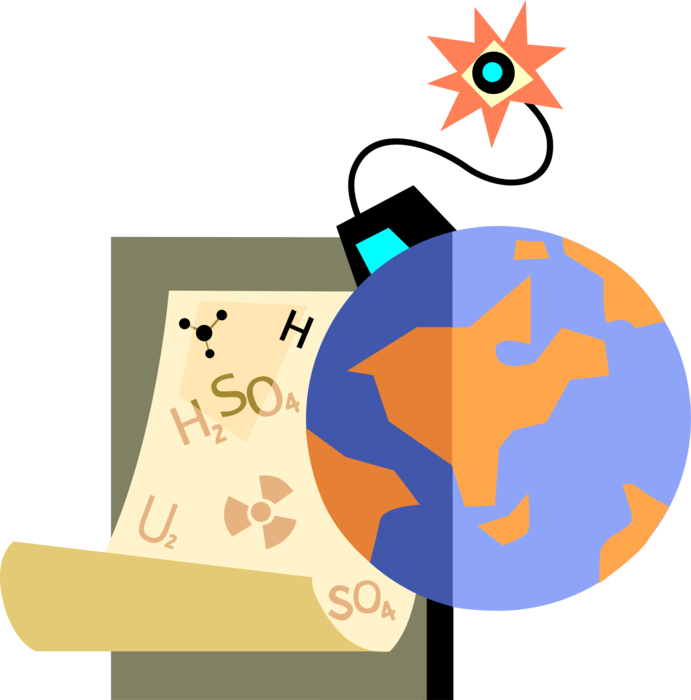 Vector Illustration of Environmental Pollution and Hazardous Toxic Waste with Planet Earth Lit Fuse Time Bomb 
