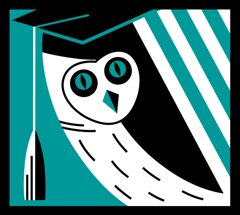 Vector Illustration of Wise Owl with Square Academic Cap, Graduate Cap, Cap, Mortarboard, University Grad Uniform