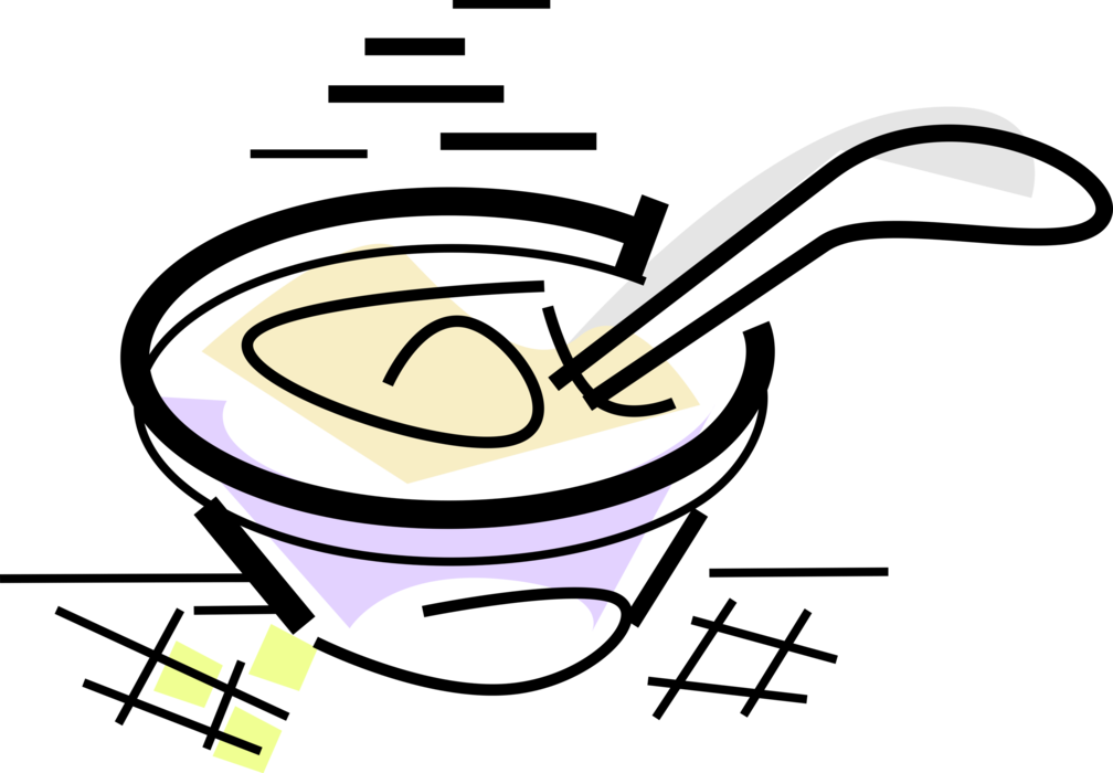 Vector Illustration of Soup Bowl with Hot Soup and Utensil Spoon