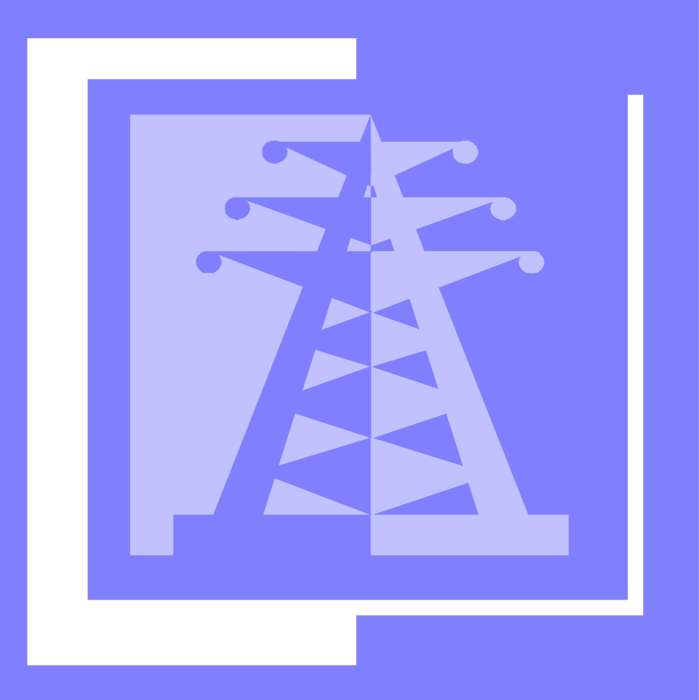 Vector Illustration of Transmission Tower Carries Electrical Power Lines to Distribute Electricity