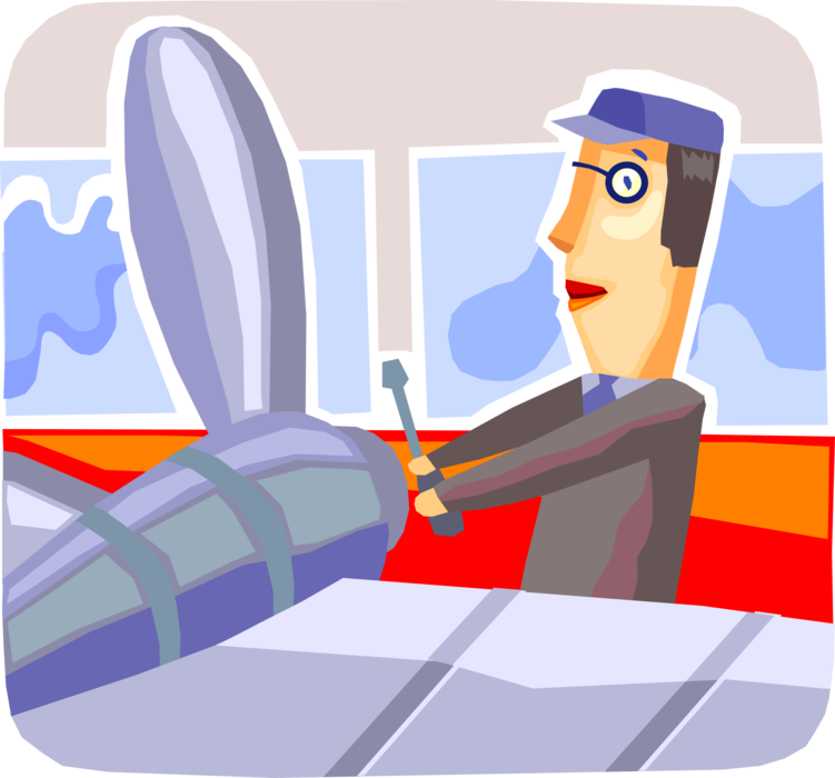 Vector Illustration of Aeronautical Engineer Airplane Mechanic Fixes Propeller Engine on Aircraft