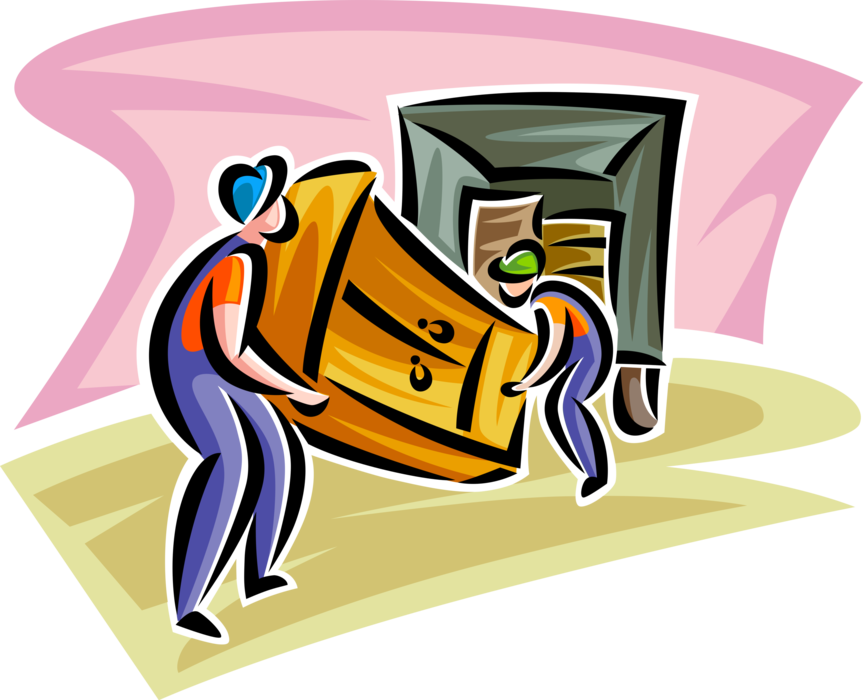 Vector Illustration of Handymen Home Moving Company Movers Load Furniture and House Furnishings on Truck