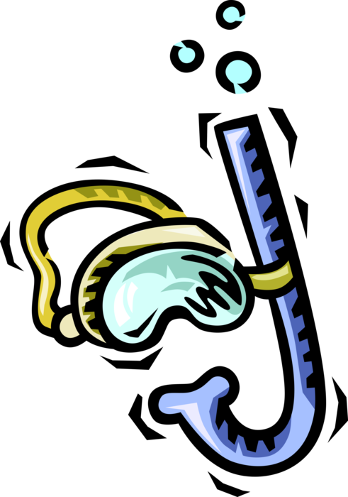 Vector Illustration of Scuba Diving Diver's Snorkel and Mask with Bubbles