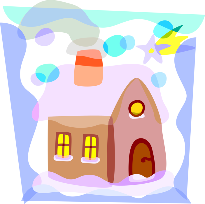 Vector Illustration of Holiday Festive Season Christmas Cottage House Residence Dwelling Covered in Snow