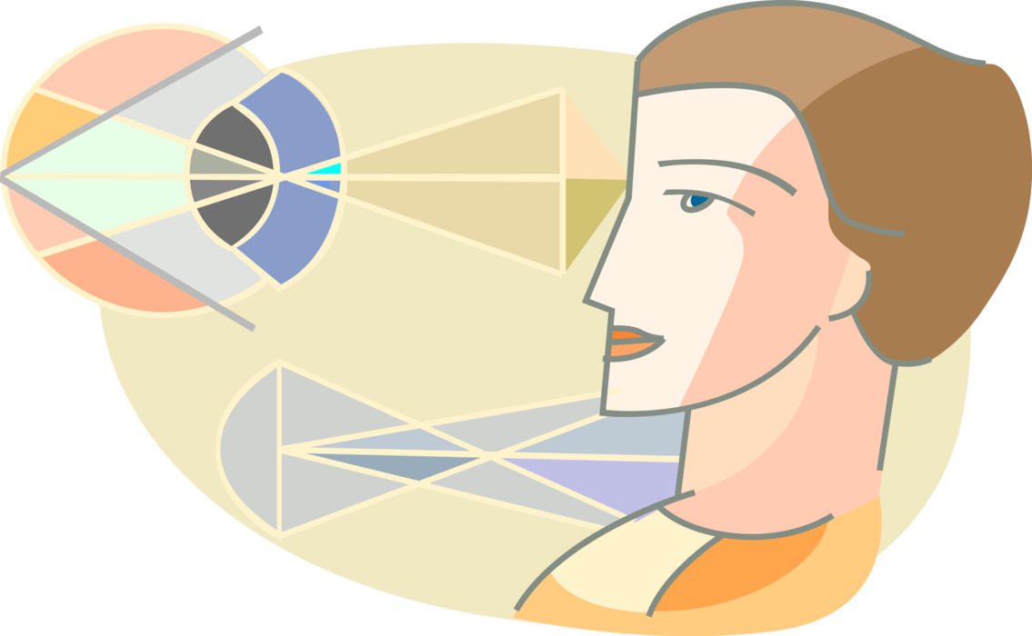 Vector Illustration of Optometry Eye Examination with Patient Eyesight Vision Test at Optometrist