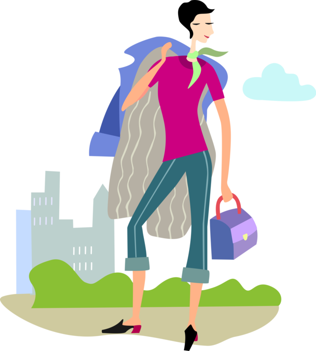 Vector Illustration of Stylish Businesswoman with Fashion Coat and Purse Ready for Night on Town
