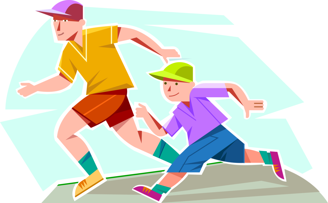 Vector Illustration of Young Adolescent Boys Compete in Outdoor Running Race to Finish Line