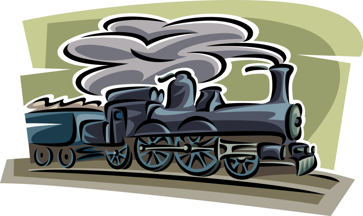 Vector Illustration of Railroad Rail Transport Speeding Steam Locomotive Railway Train Engine