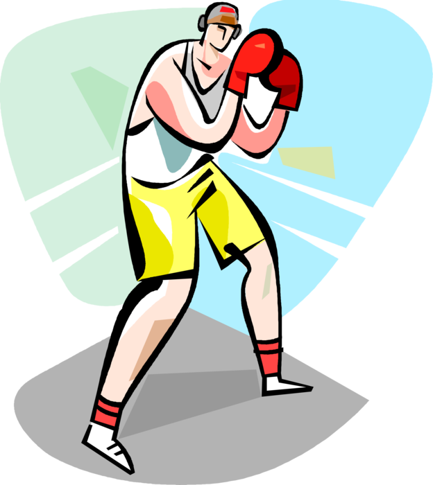 Vector Illustration of Prizefighter Pugilist Boxer with Boxing Gloves Sparring in Boxing Ring