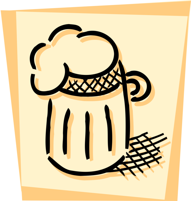 Vector Illustration of Beer Fermented Malt Barley Alcohol Beverage with Frothy Head in Mug