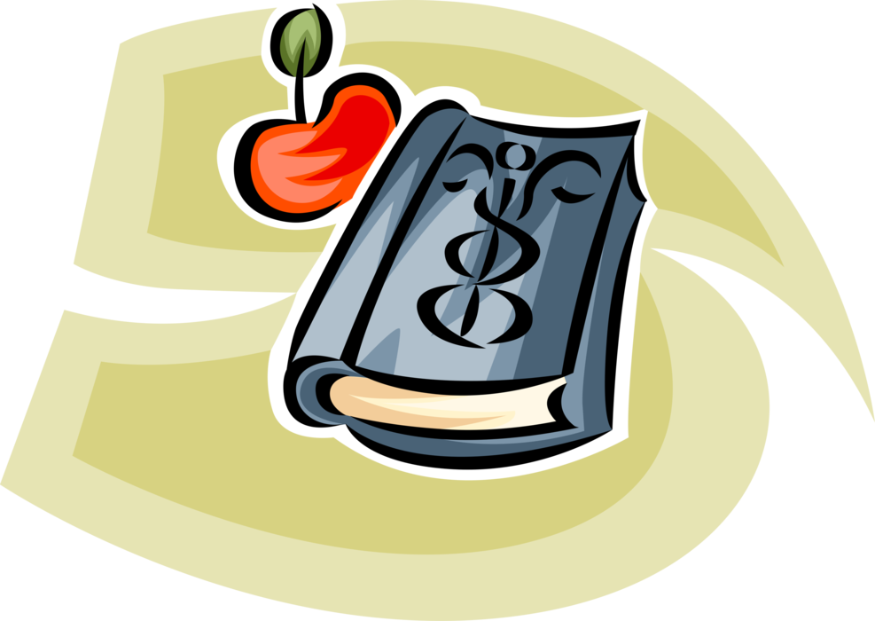 Vector Illustration of Health Care Professional Doctor Physician's Handbook and Fruit Apple