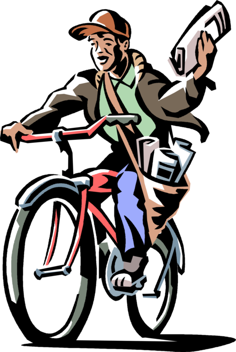 Vector Illustration of Paperboy Delivers Newspaper on Bicycle Bike