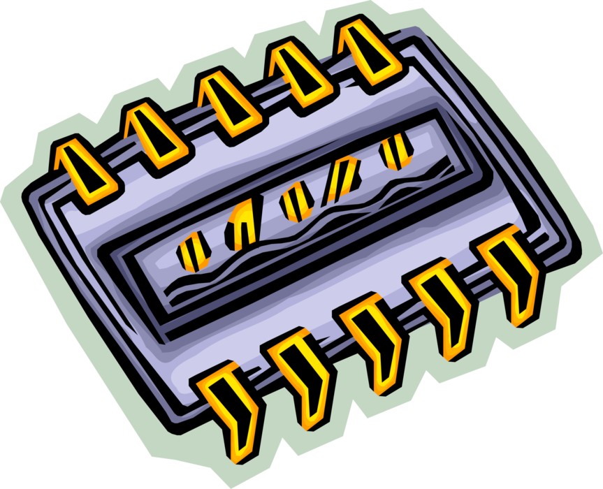 Vector Illustration of Integrated Circuit Electronic Component Microprocessor Microchip