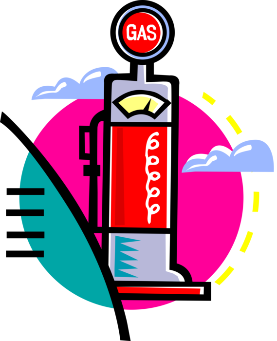 Vector Illustration of Gasoline Petroleum Fossil Fuel Service Station Gas Pump and Hose