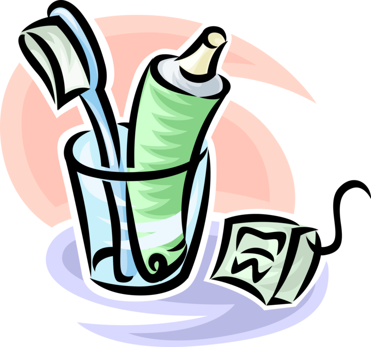 Vector Illustration of Dental Oral Hygiene Toothbrush with Toothpaste Dentifrice and Dental Floss