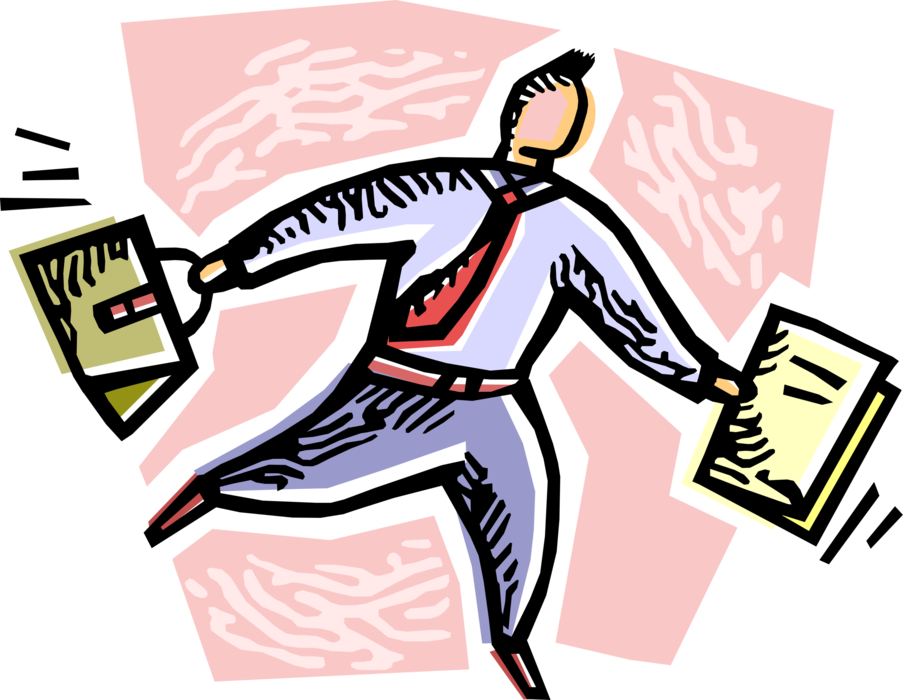 Vector Illustration of Eager Businessman Runs with Briefcase and Business Project Document File