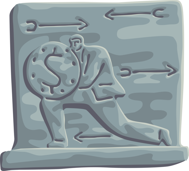 Vector Illustration of Businessman Warrior Fends Off Slings and Arrows of Competition with Financial Shield