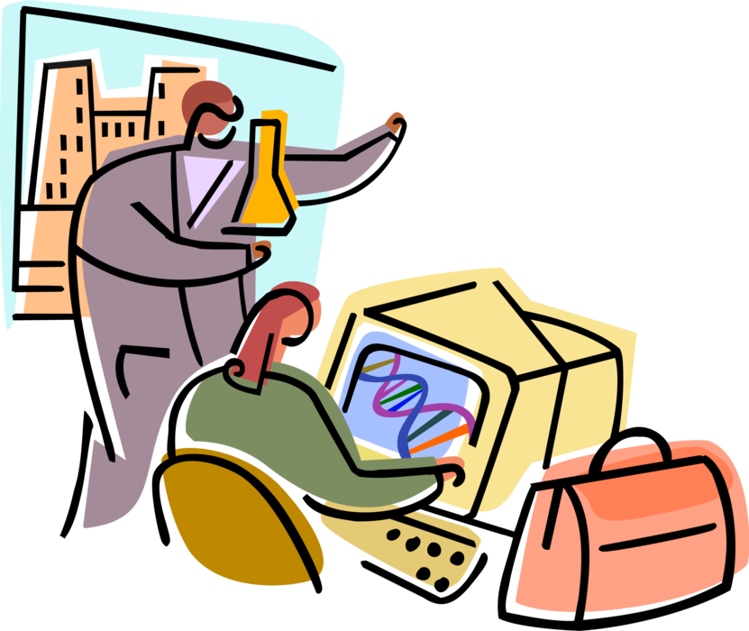 Vector Illustration of Geneticist Biologists Studies Genes, Heredity, and Organism Variation in Research Laboratory