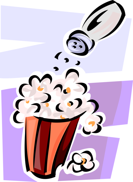 Vector Illustration of Popping Corn Popcorn Snack Food Eaten in Movie Theaters in Bowl and Salt Shaker