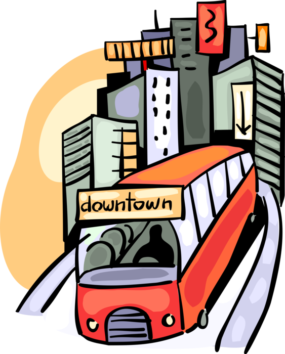 Vector Illustration of Public Urban Transportation City Bus Vehicle Carries Passengers and Commuters