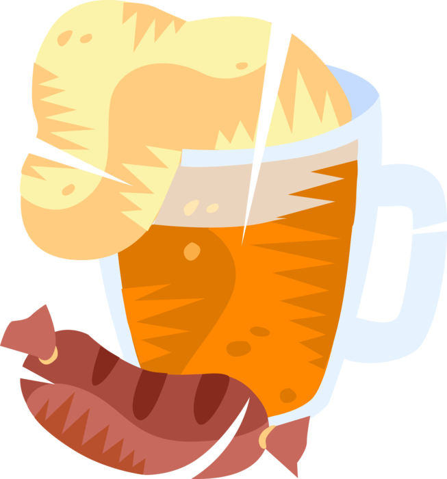 Vector Illustration of Beer Fermented Malt Barley Alcohol Beverage and Oktoberfest German Sausage