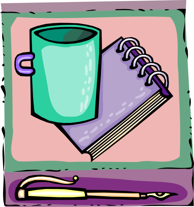 Vector Illustration of Coffee Mug with Notepad, Notebook or Writing Pad used for Recording Notes or Memoranda