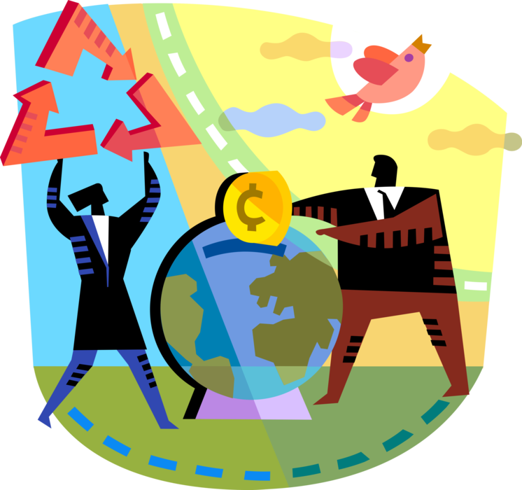 Vector Illustration of Financial Investment in Global Sustainability with Natural Environment Ecosystems and Recycling 