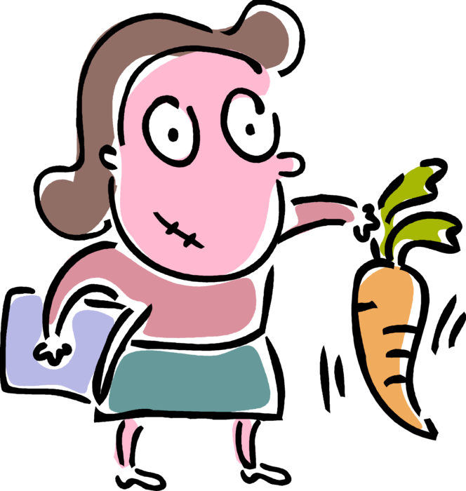Vector Illustration of Deceptive Businesswoman Management Executive Dangles Financial Incentive Carrot to Employees