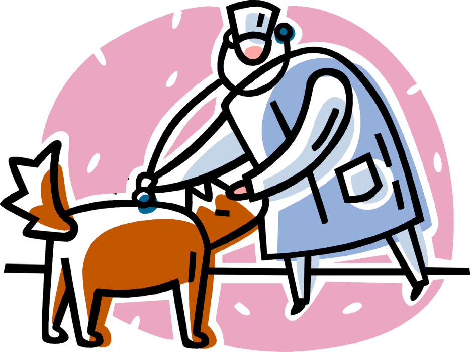Vector Illustration of Veterinarian Provides Veterinary Care to Patient Dog