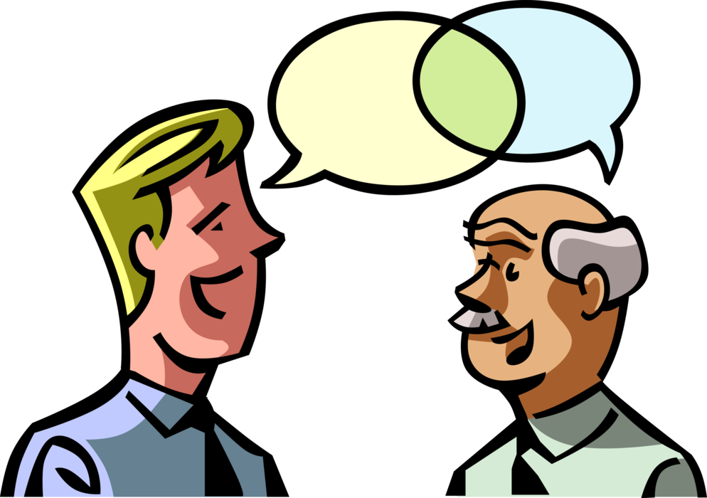 Vector Illustration of Business Colleagues Talking in Conversation with Word Bubble Balloons