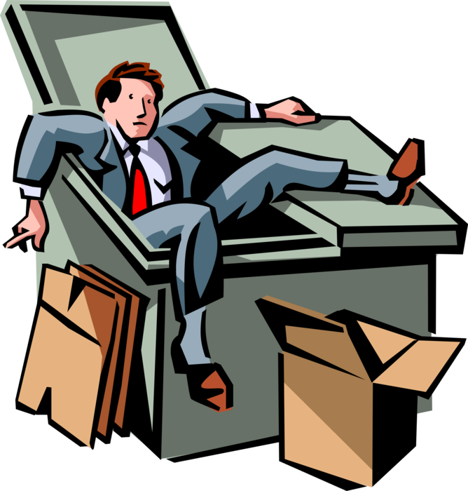 Vector Illustration of Failed Businessman Tossed in Dumpster Along with Trash Garbage