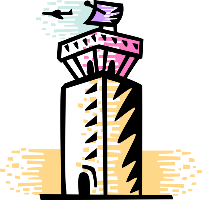 Vector Illustration of Air Traffic Controllers Maintain Safe, Orderly Flow of Air Traffic in Airport Control Tower