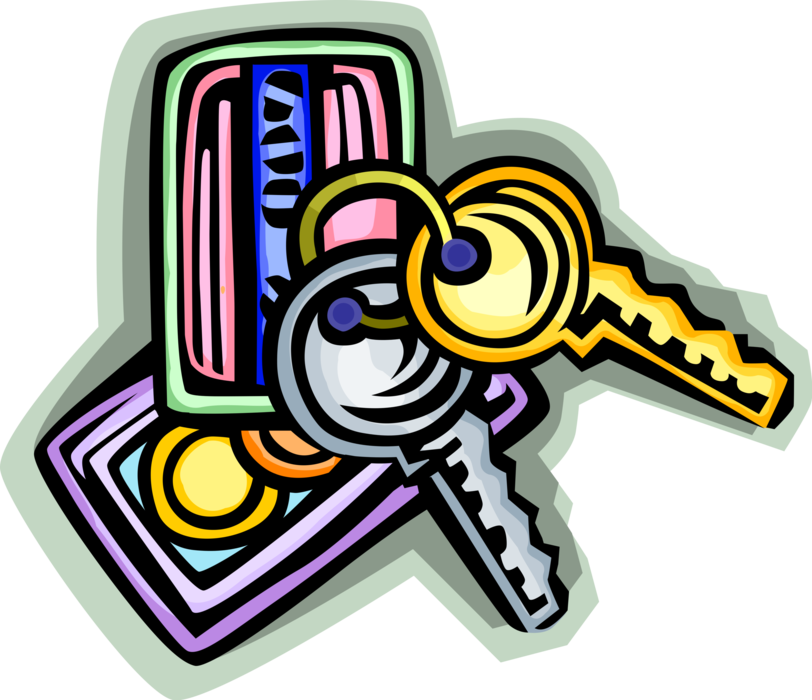 Vector Illustration of Security Key to Unlock Padlock Locks with Credit Cards Issued to Users as Method of Payment