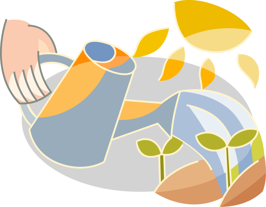 Vector Illustration of Hand with Watering Can or Watering Pot Portable Container to Water Garden Plants