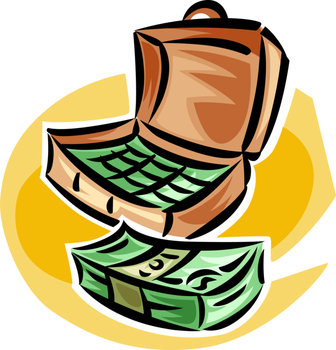 Vector Illustration of Briefcase Full of Cash Money Dollar Bills