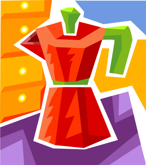 Vector Illustration of Stove-Top Moka Pot Macchinetta Coffee Pot Coffeemaker or Coffee Machine