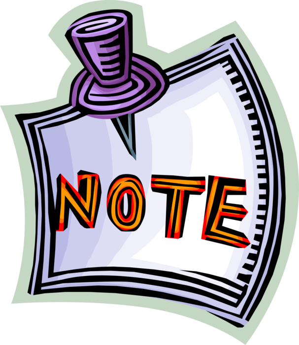 Vector Illustration of Message Note with Push Pin or Thumb Tack Fastens to Wall or Bulletin Board