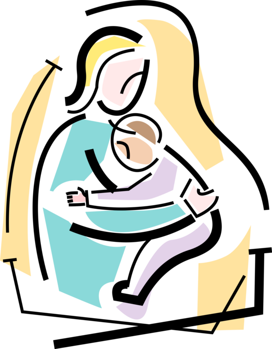 Vector Illustration of Nurturing Mother Mom Holds Infant Child