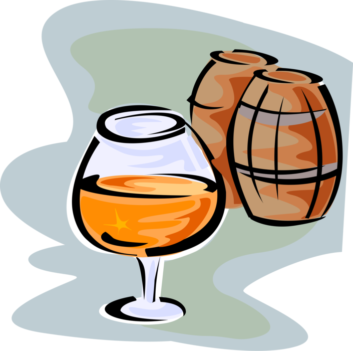 Vector Illustration of Snifter of Cognac French Brandy Alcohol Beverage Aged in Oak Barrels