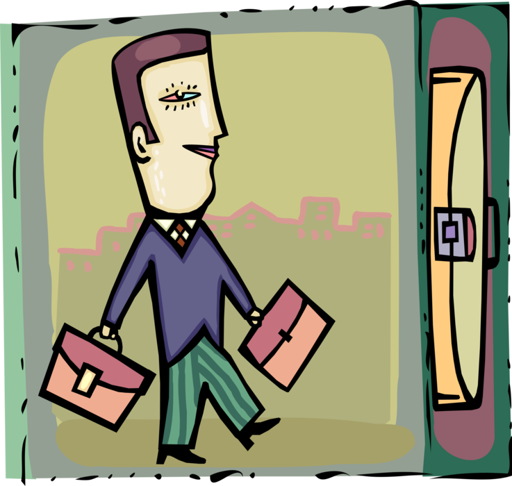 Vector Illustration of Confident Self Assured Businessman Walks with Briefcase Attaché Portfolio Cases