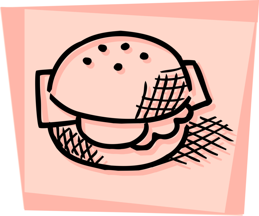 Vector Illustration of Sandwich Sliced Cheese or Meat Placed Between Slices of Bread