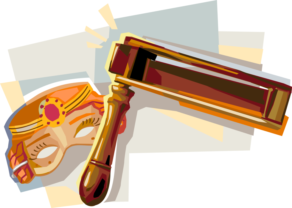 Vector Illustration of Purim Noisemaker Gragger and Queen Esther Mask